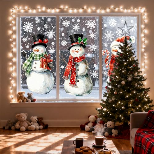 Large Snowman Christmas Window Clings Decorations 3 Sheets Holiday Stickers