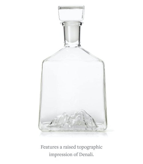 Huckberry Whiskey Peaks Denali Decanter, 54 oz, Glassblown, Lead-Free Crystal with Stopper