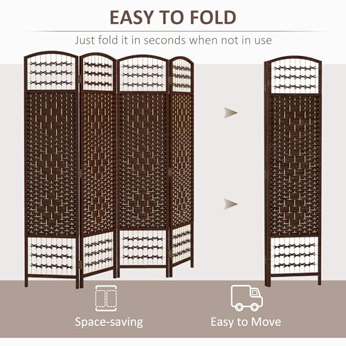 4-Panel Woven Room Divider, Folding Privacy Screen Partition, 67-inch Tall
