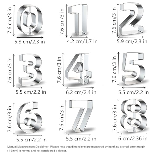 Comais Number Shaped Cookie Cutters Set 3-Inch Round Corners Stainless Steel 9Pcs