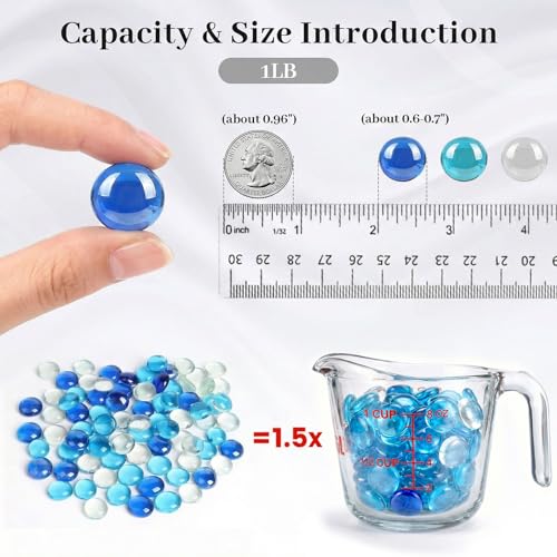Mixed Blue Glass Gems Flat Marbles for Vase Fillers & Crafts - 1 lb
