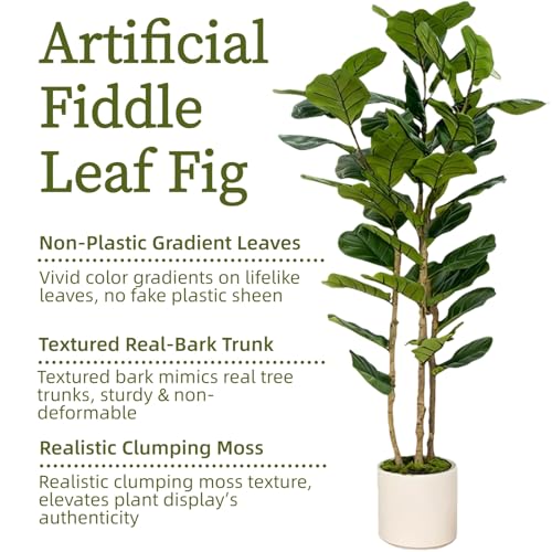 6FT Artificial Fiddle Leaf Fig Tree with White Planter - Lifelike Indoor Decor