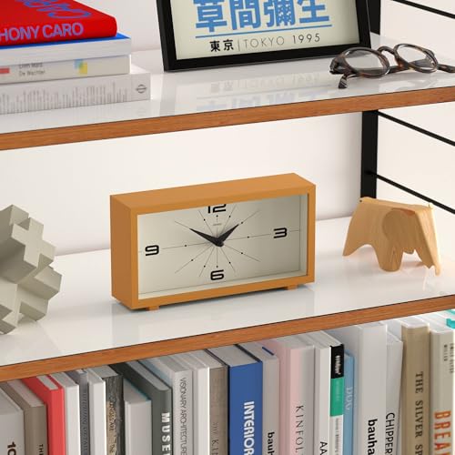 Modern Rectangular Desk Clock - Mustard Yellow Retro Shelf Clock