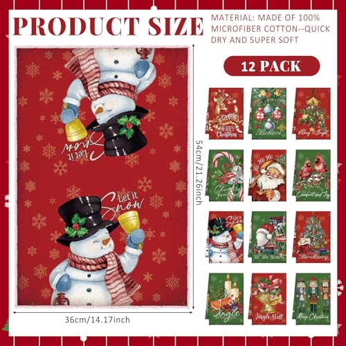 VitalCozy Exquisite Style 12-Pack Christmas Dish Towels Red & Green Winter Kitchen Decor