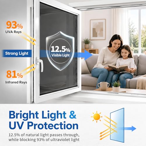 One Way Window Privacy Film, Heat Control Static Cling Mirror Tint, 17.5" x 6.5'