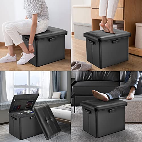 Fireproof Storage Ottoman with Lock - Folding Footrest Safe Chest