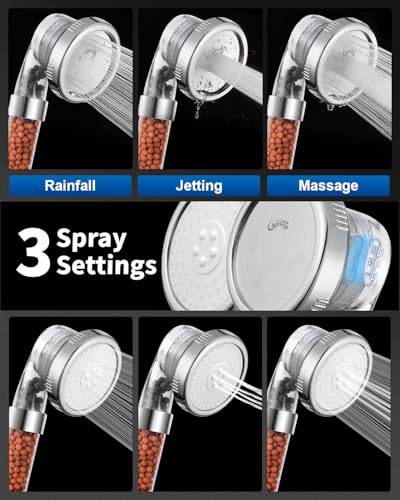 High-Pressure Filtered Handheld Shower Head with 3 Mineral Bead Settings