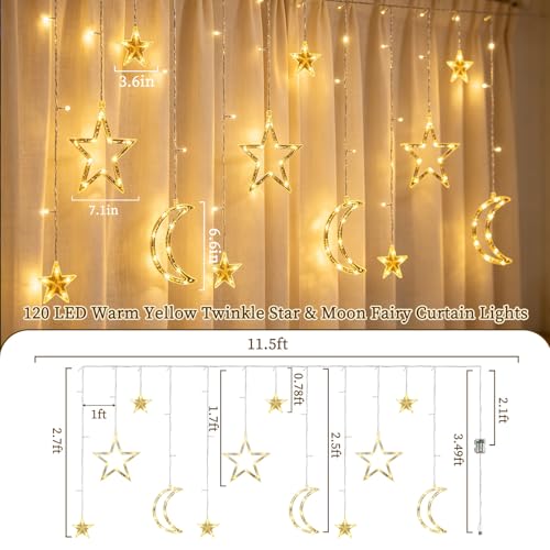 Moon Star Curtain String Lights 11.5ft 120LED with White Variation – Battery or USB Powered