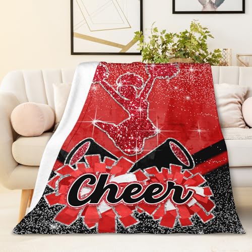 CUSTOMJOY Red 60x50 Inch Cheerleading Throw Blanket for Kids & Teens – Soft Flannel