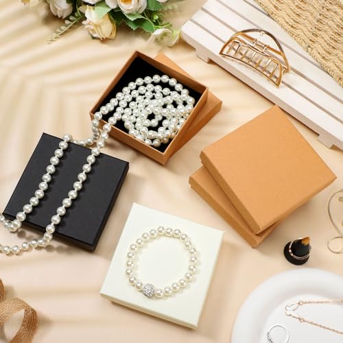 Tenceur 100 Pcs Christmas Jewelry Gift Box Set, 3.5 x 3.5 x 1.2 in, Brown/Black/White