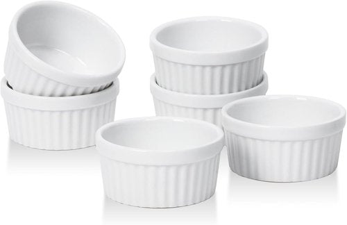 DOWAN Dipping Bowls - 1.5 Oz Mini Ramekins | Microwave & Oven Safe Set of 6 Soft White Condiment Cups