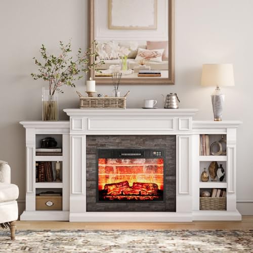 72-Inch Electric Fireplace TV Stand with Mantel and Storage Cabinets