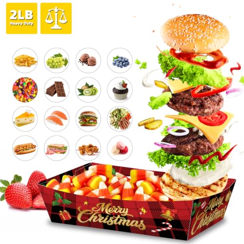 Christmas Car Food Trays 50 Pack - 2Lb Capacity, Multicolor, No Folding
