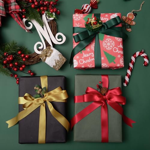 QIANF Dark Green 1 Inch Satin Ribbon 25 Yards Gift Wrap Hair Bows Wedding