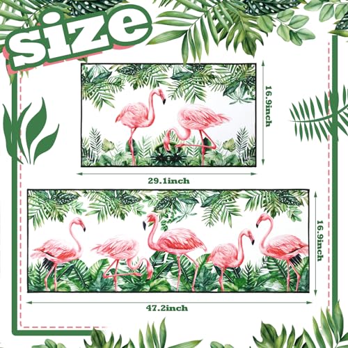 2-Piece Flamingo Kitchen Rug and Mat Set, Non-Slip Washable Floor Mats