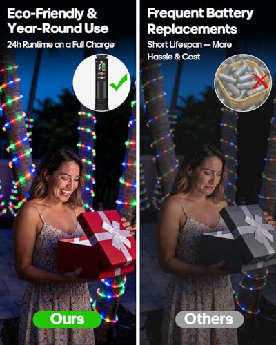 79FT Rechargeable LED Rope Lights, Portable Waterproof String Lights with Remote