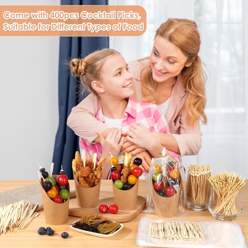 Multicolor 400PCS Eco-Friendly Bamboo Cocktail Picks - Fancy Food Skewers for Appetizers & Drinks