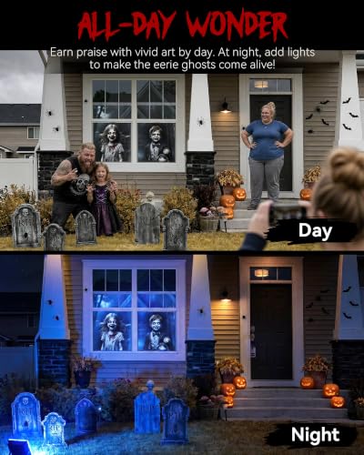 2pcs Halloween Ghost Window Covers, Scary Haunted House Porch Decor