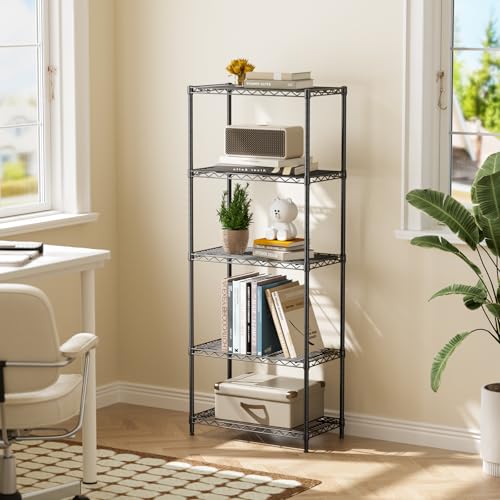 5-Tier Adjustable Metal Wire Storage Shelving Unit 22" W Black