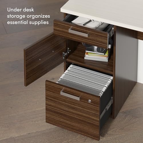 Bestar Ridgeley 3-Piece Office Desk Set with Hutch, File Cabinet & Bookcase