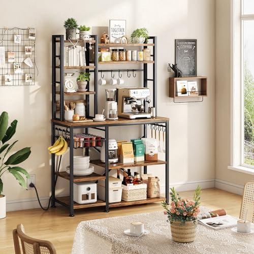 6-Tier Bakers Rack with Power Outlets, Kitchen Microwave Stand & Coffee Bar