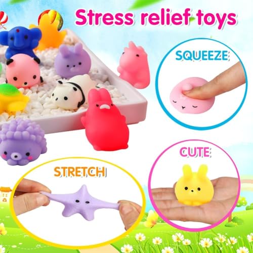 80 Pcs Mochi Squishy Toys Bulk Party Favors with Storage Bucket