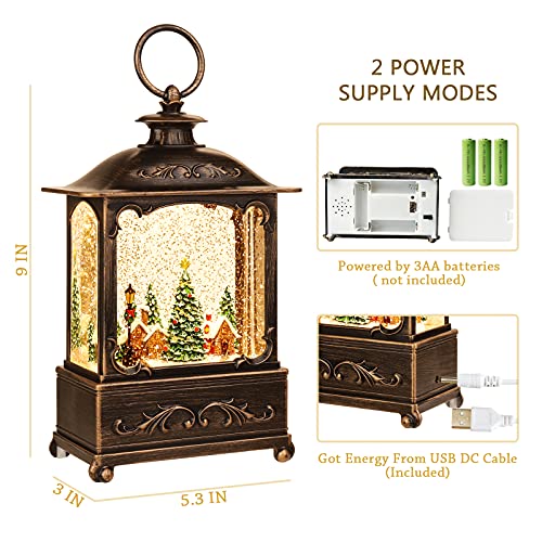 Forest House Christmas Snow Globe Lantern with Music & USB Power