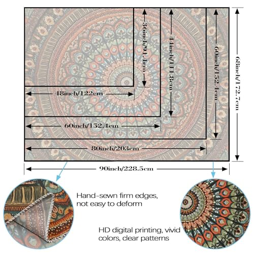 Boho Mandala Tapestry Wall Hanging - Floral Bohemian Decor for Bedroom & Dorm