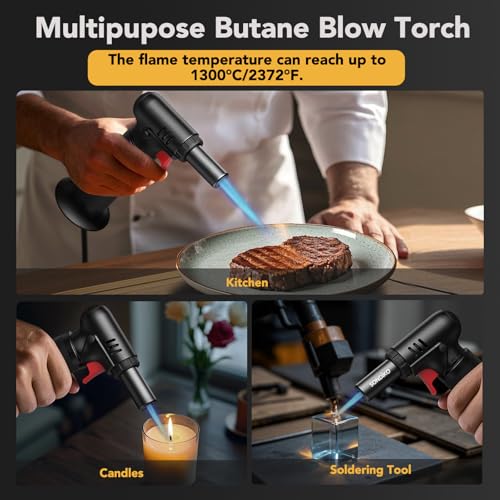 Refillable Butane Torch Lighter with Adjustable Flame & Fuel Window