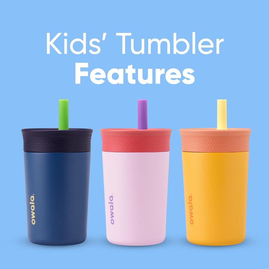 Owala Kids Stainless Steel Tumbler - Insulated Water Bottle with Spill-Resistant Straw | 12 Oz, Navy & Blue