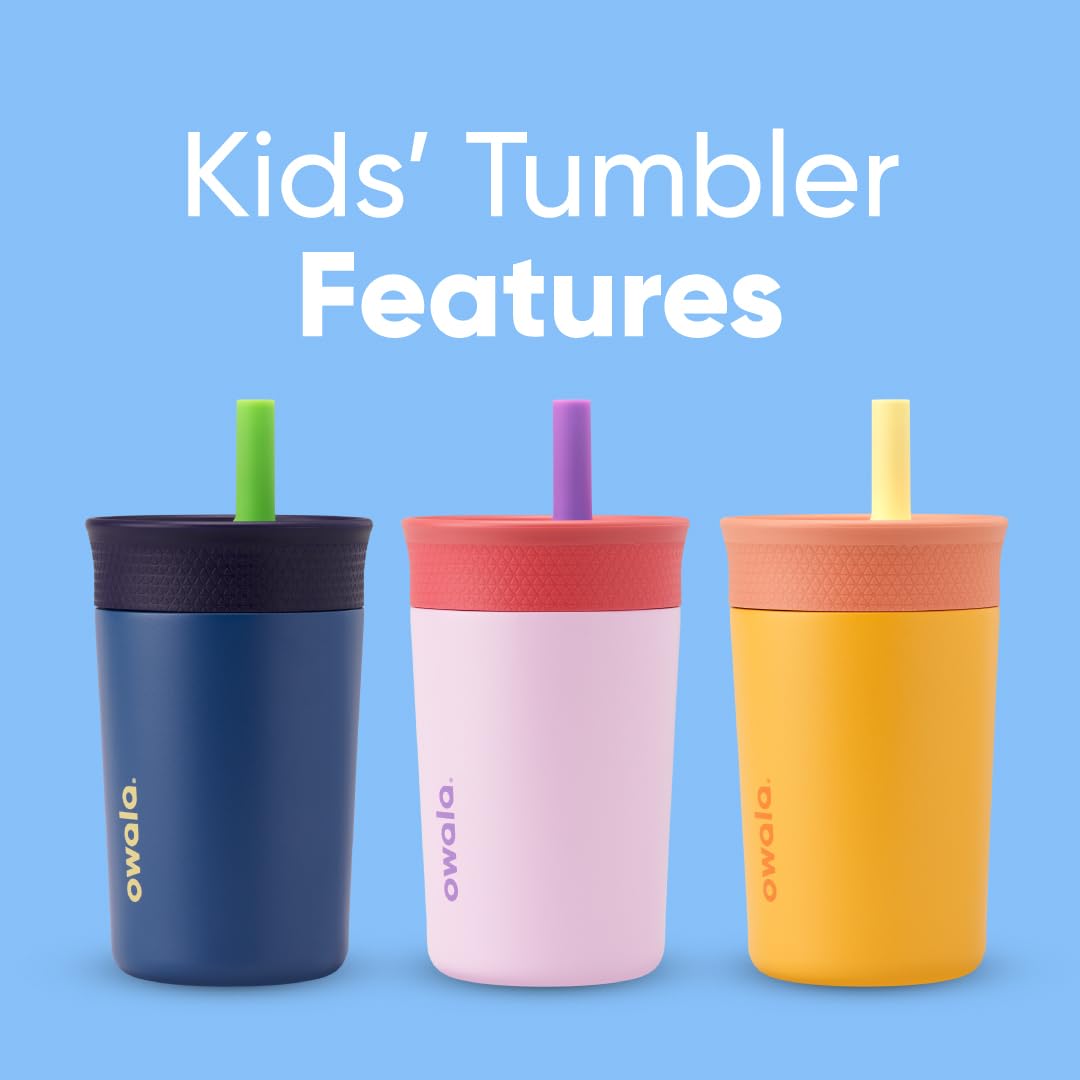 Owala Kids Stainless Steel Tumbler - Insulated Water Bottle with Spill-Resistant Straw | 12 Oz, Navy & Blue