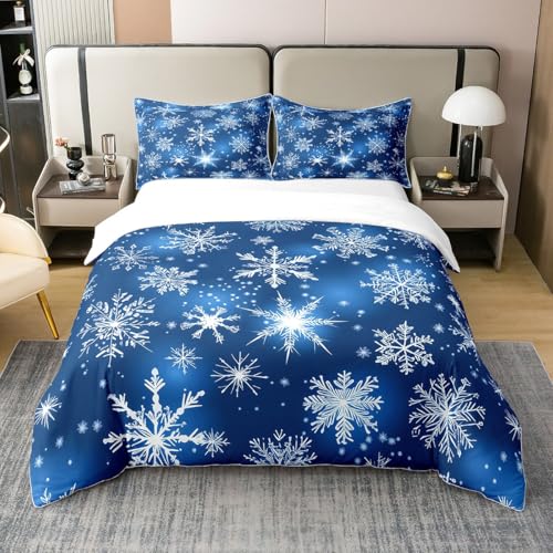 Feelyou Cotton Kids Christmas Comforter Cover Queen Size - White Blue, No Comforter