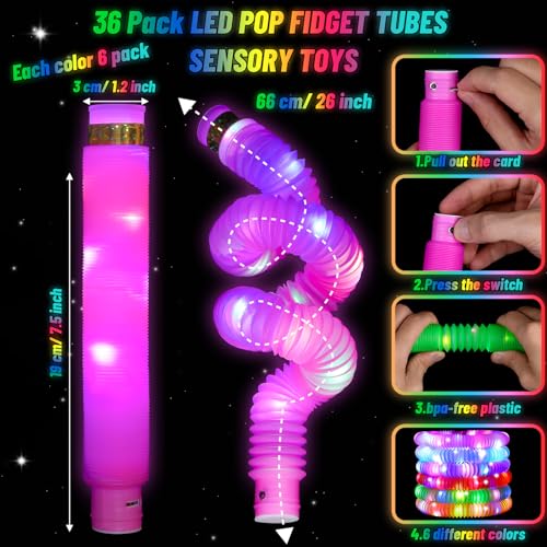 Oleitodh 76 Pcs Glow Light Up Pop Tubes & LED Glasses Party Favors - Shutter LED Glasses & Pop Tube Set