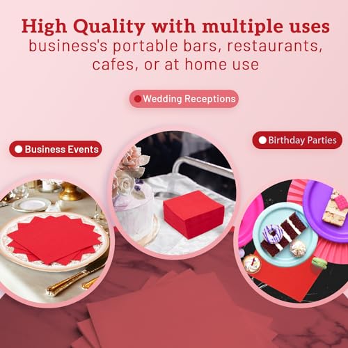 B.M.E 500 Pack Red Disposable Cocktail Napkins - Soft, Absorbent & Eco-Friendly