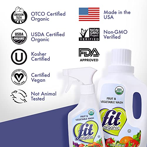 Fit Organic 32 Fl Oz Organic Produce Wash & Soaker - Natural Food Grade Cleaner