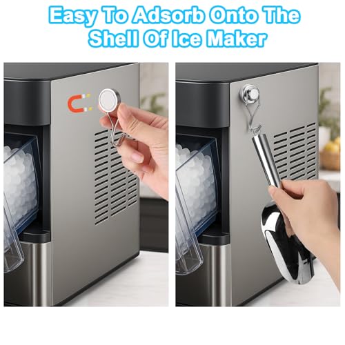 8oz Stainless Steel Ice Scoop with Magnetic Hook for Freezer and Kitchen