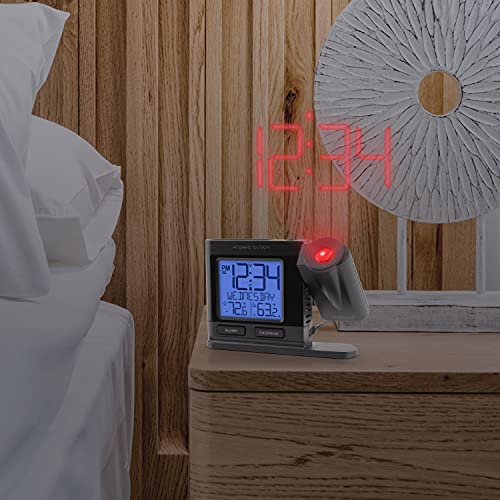Atomic Projection Alarm Clock with Indoor and Outdoor Temperature