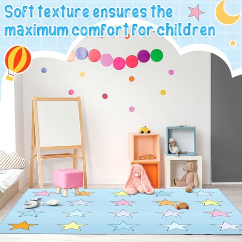 Large Classroom Rug 7.6 x 5 ft, Pastel Rainbow Educational Area Carpet