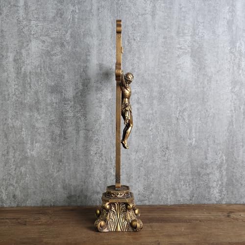 Standing Crucifix for Altar, 14.7-Inch Resin Tabletop Cross Decor
