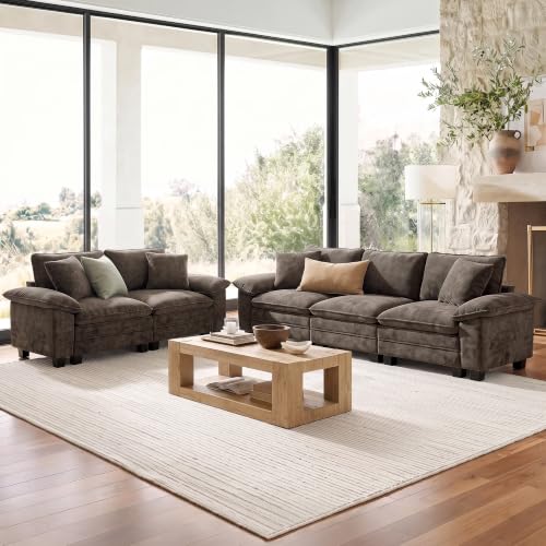 2-Piece Modular Chenille Sofa Set - Deep Seat Loveseat and 3-Seater Couch