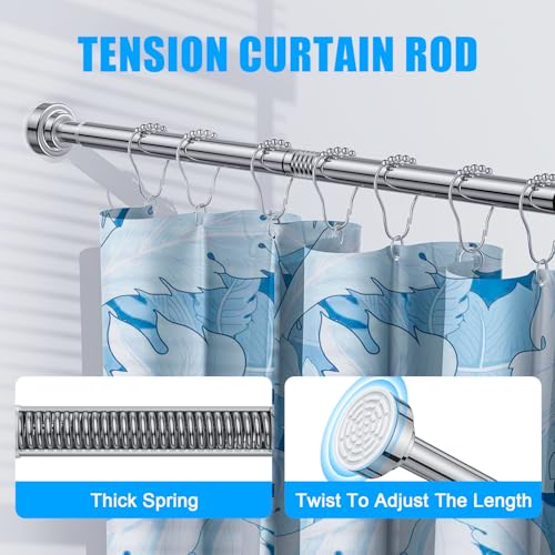 TEECK Adjustable Shower Curtain Rod 32-80 Inch Stainless Steel Tension Rod