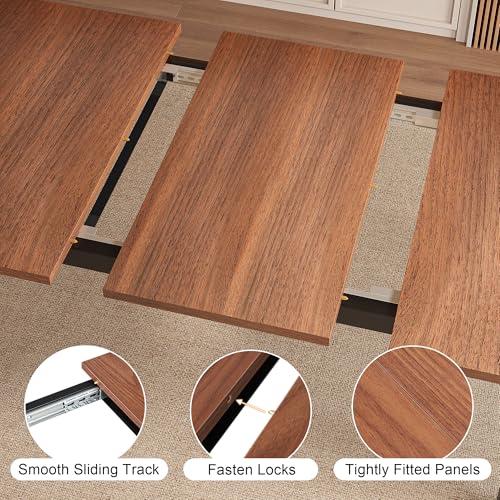 Extendable Rectangular Dining Table, 47-63 Inch Modern Walnut Wood Table