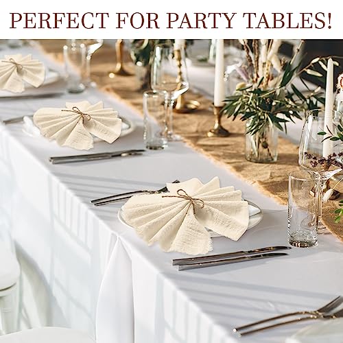 24-Piece Cotton Napkin Set, 17x17 Inch Fringe Edge Cloth Napkins, Ivory