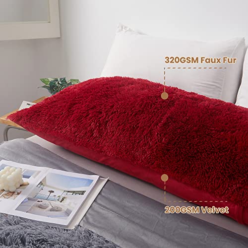 Luxury Fluffy Faux Fur Body Pillow Cover 20x54 - Red Plush Case