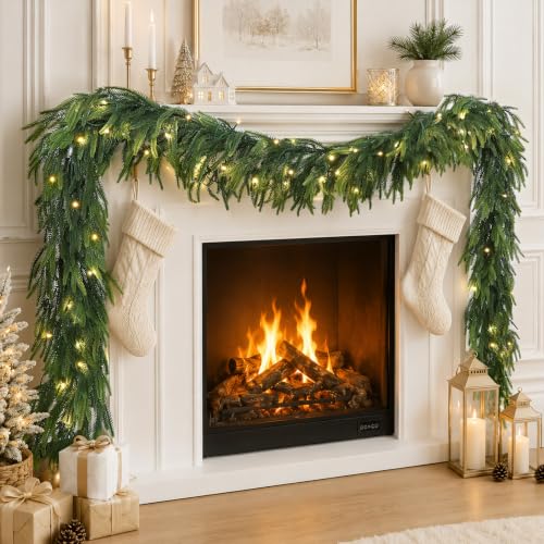 9ft Pre-Lit Norfolk Pine Christmas Garland with 70 LED Lights - Real Touch