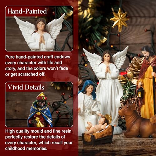 13-Piece Christmas Nativity Set - 3.9" Hand-Painted Resin Tabletop Figurines