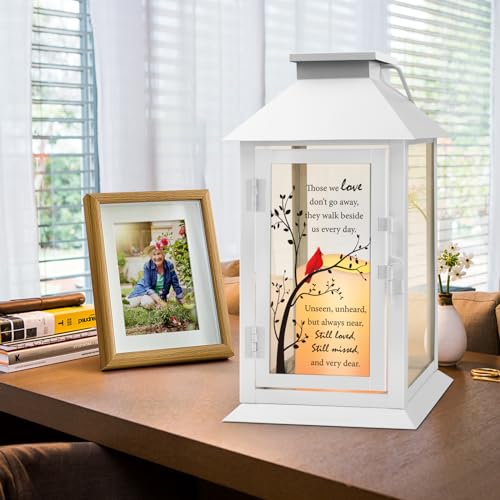 Memorial Lantern with LED Candle and Remote Control - Sympathy Gift for Loss of Loved One