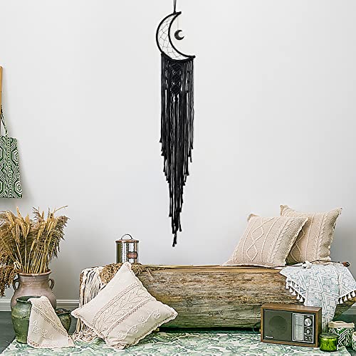 Black Moon Dream Catcher Macrame Wall Hanging Boho Home Decor Ornament
