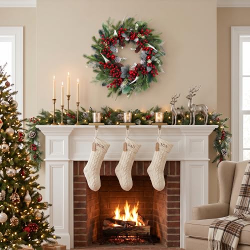 Montekin 24-Inch Christmas Wreath with Red Berries, Pinecones & Eucalyptus
