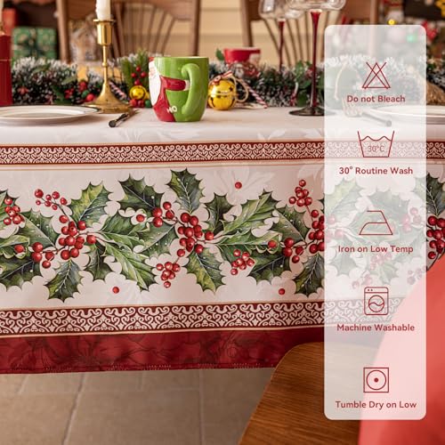 Softalker Holly 60 x 120 Inch Jacquard Tablecloth – Christmas Rectangular 8-10 Seats